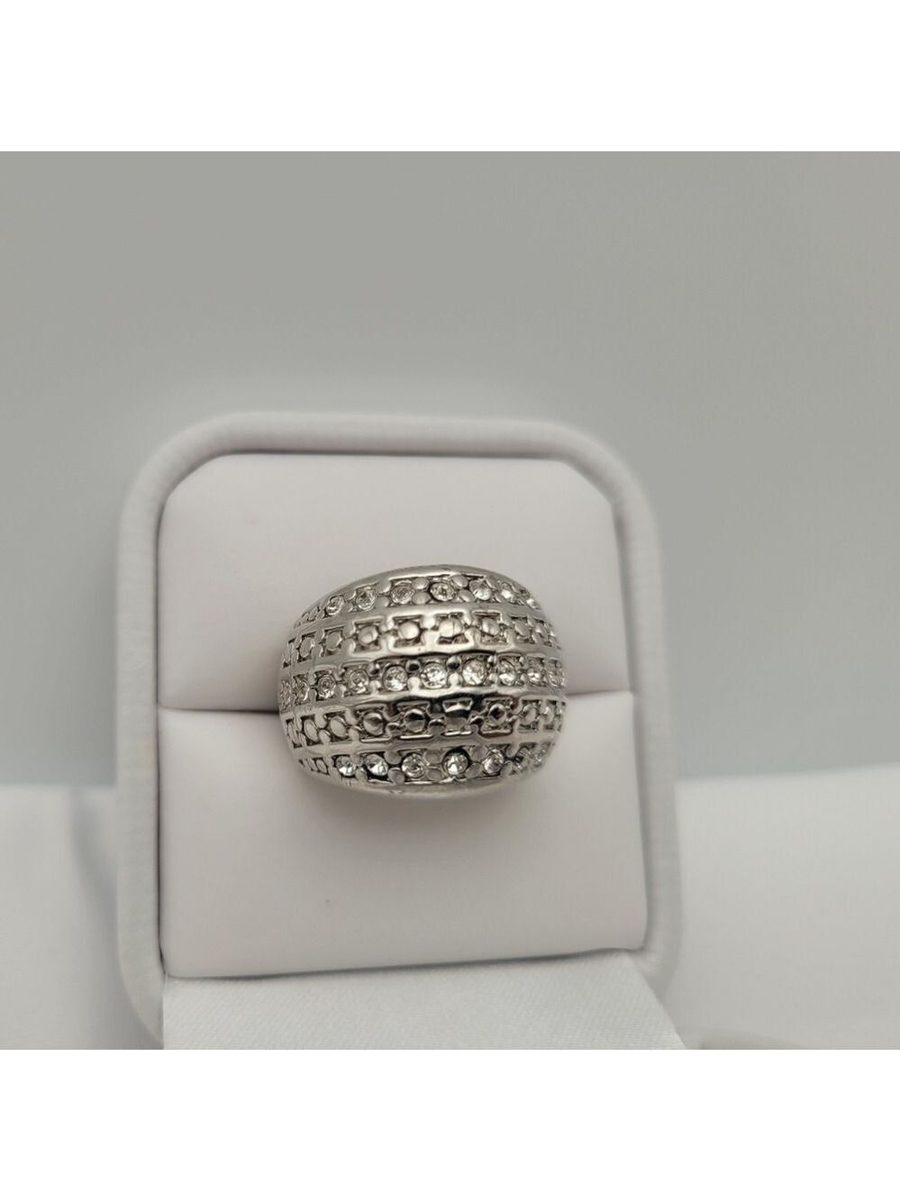 Avon Dome Ring Clear Rhinestone Silver-tone Vintage Retired Size 7.5-8